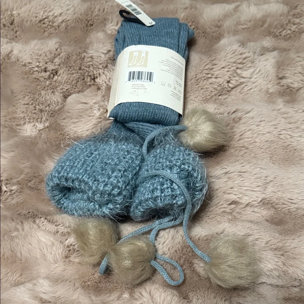 Simply Noelle Blue Boot Socks with Detachable Fur Poms
